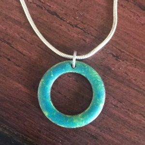 NWOT 2 sided enamel pendent necklace on silver chn